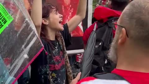 Outside the Whitehouse, Washington: A pro-abortion protester screams 'We love killing babies!'