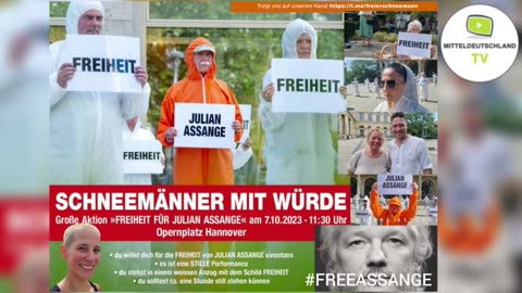 Schneemänner mit Würde für "FREIHEIT FÜR JULIAN ASSANGE" in Hannover am 07.10.2023