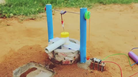 Traditional well with mini water pump Mini brick making Science project
