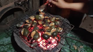 Cambodian Foods - How to grill snail for dinner