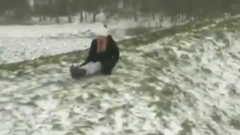 Slipped in the snow and fell into the frozen river