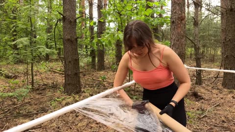 Solo Camping Girl/ Plastic Film Tent🏕️