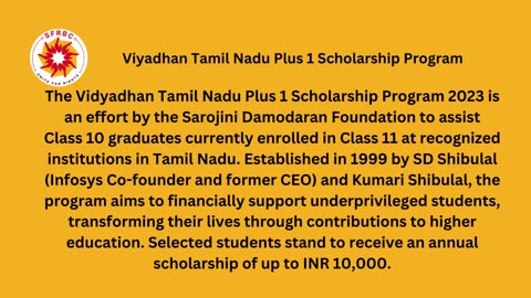 Who can get Vidyadhan Tamil Nadu Plus 1 Scholarship in TN