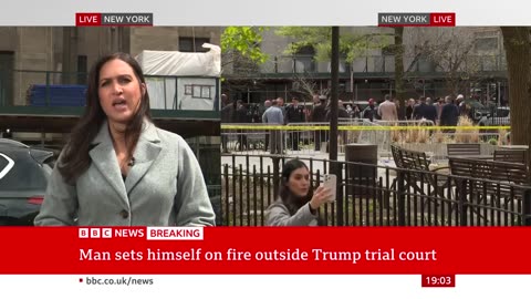 Man sets himself on fire outside Trump trialcourt in New York | BBC News