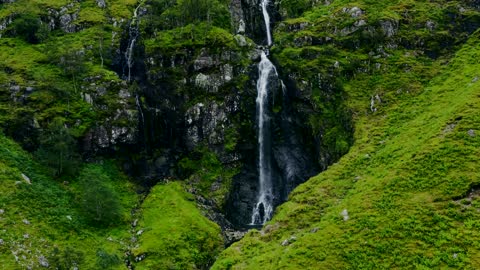 Aerial Drone Shot of Waterfall in Glen Coe