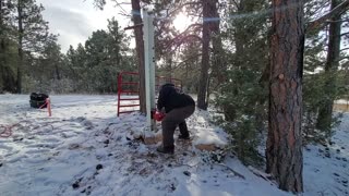 Drilling I beams close up to hang our gate