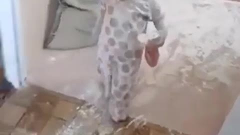 The ghost baby comes out of the kitchen