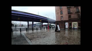 New York New York Walking around Seaport District in the rain