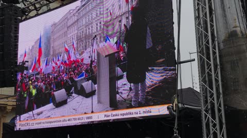 Demonstrace v Praze 21.1.2023 proti vládě Petra Fialy, válce, chudobě a globalistům; ČR na 1. místě