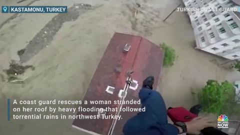 Woman Rescued From Her Roof After Heavy Flooding In Turkey