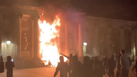 France: The entrance of Bordeaux City Hall is set on fire during riots