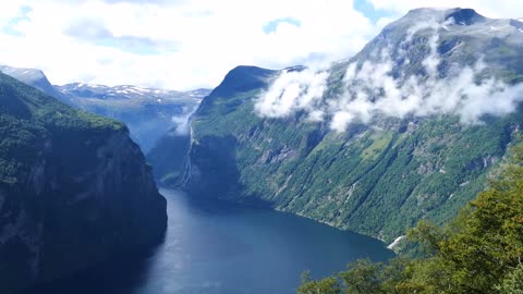 pan from the geiranger fjord in-norway