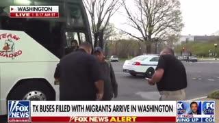 Illegal migrants arrive in front of Fox's DC headquarters