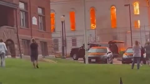 Church steeple catches fire, collapses after being struck by lightning
