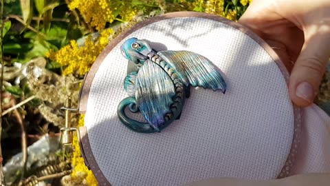 Magnet pincushion dragon Labradorite. Needle minder holder for cross stitch, gift for embroiderer.