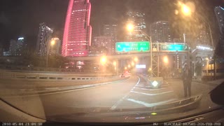 Strange Man Blocking Busy Freeway Exit