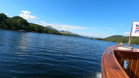 Boat ride on a lake . Coniston Lake. Lake District. GoPro