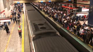 Early morning rush hour at Metro Los heroes in Chile