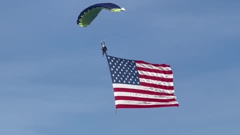American flag skydiver at the Hagerstown speedway