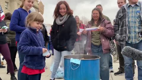 Families Burning 'MASK' & Biden Photos on Idaho Capitol Steps