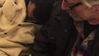 Stranger falls asleep on man's shoulder on bus ride