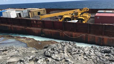 Barge Washed Ashore on Long Island Bahamas