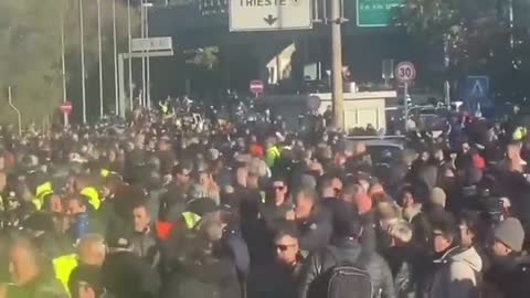 Trieste, Italy: Dock workers go on massive strike citizens deliver food and supplies.