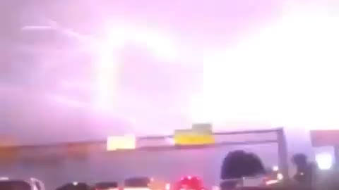 There was a huge thunderstorm on the highway.