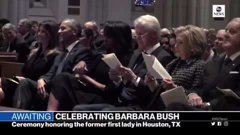 First lady Melania Trump sits w/Clintons and Obamas at funeral of Barbara Bush