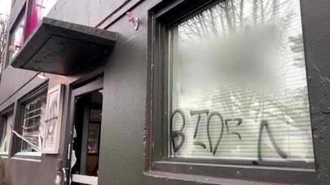 J20 protests damage Portland Democratic HQ today