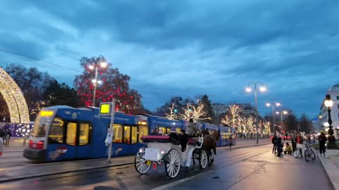 Tram running in the evening