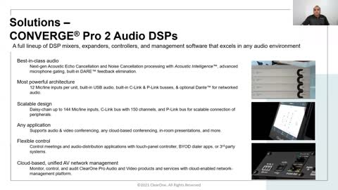 ClearOne's CONVERGE Pro 2 DSP mixers and CONSOLE AI configuration software