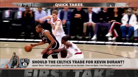 Jayson Tatum responds to Kevin Durant Celtics-Nets trade talk 操 | First Take
