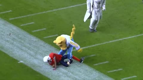 Mascot makes big tackle on kid