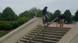 Collab copyright protection - black hat red lip skate stairs rail