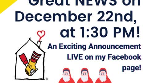 Worthy Cause Announcment on December 22 at 1:30 PM!