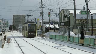 Hakodate Tram near the main road