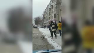 Circus Elephant walking on Russian streets