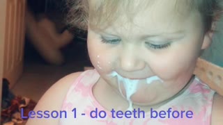 Little Girl Uses an Electric Toothbrush for the First Time