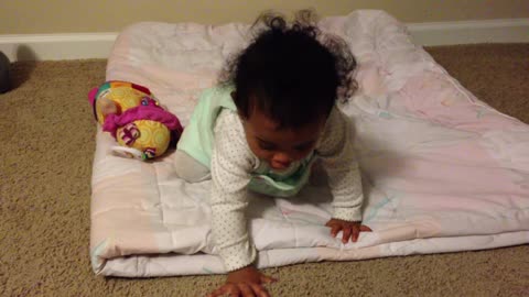 Blasian Baby Sister Plays On Comforter!