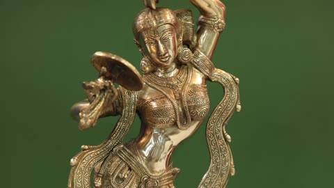 14" Brass A Young Lady Applying Vermilion Brass Statue (A Sculpture Inspired by Khajuraho)