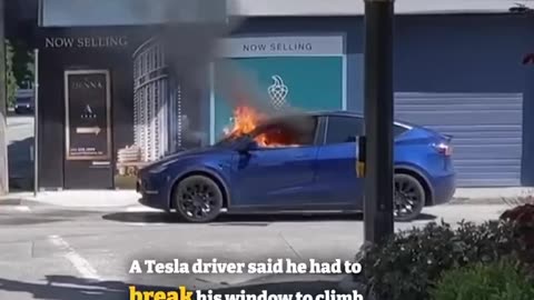 Electric car shuts down, traps the driver inside, then catches fire.