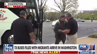 A bus from Texas filled with migrants arrives in Washington, DC