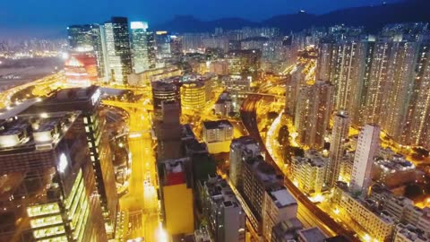 Hong Kong City Night Aerial