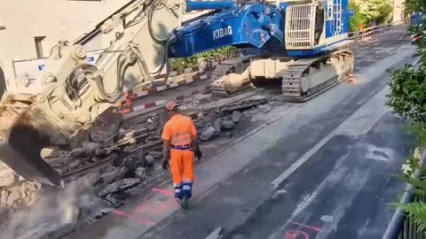 Hitachi ZX690-6 tram track romoval project in Zurich