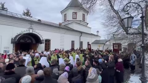 Orthodox Christain pray outside the Lavra Caves as Ukriane plans to evict monks