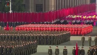 N. Korea's national day parade with hazmat suits