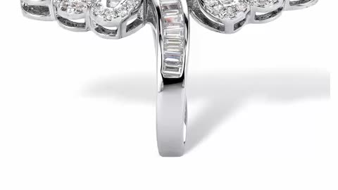 Dazzle in Opulence: PalmBeach Platinum-Plated Pear Cut Cubic Zirconia Bypass Ring