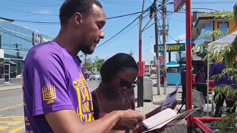 The Prophets Of IUIC T&T In The Streets Of Point Fortin, Educating A Sister About The Truth.