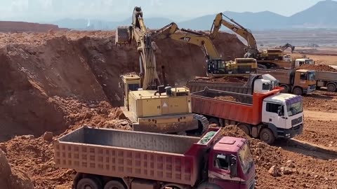 Caterpillar 245B, Caterpillar 365C, And Caterpillar 6040 Excavators, Loading Trucks And Dumpers